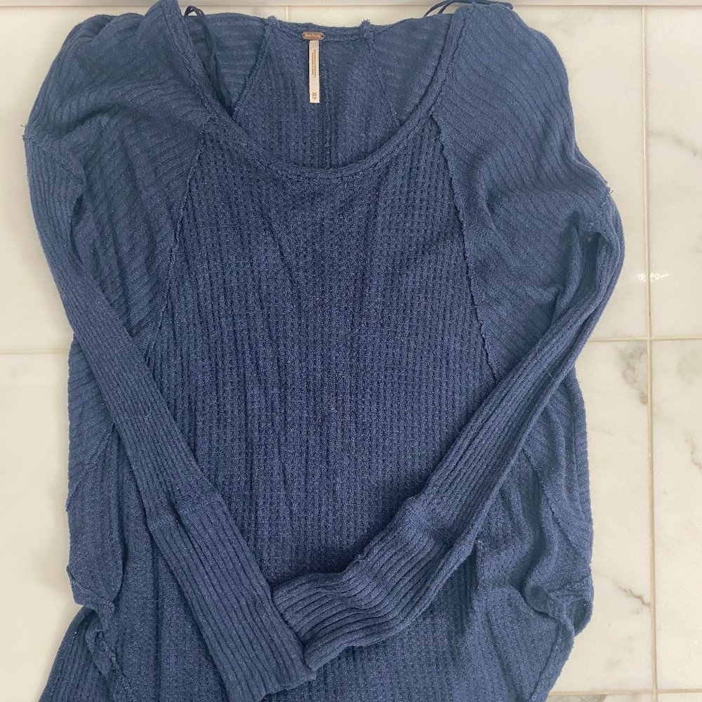 Navy Free People Waffle Sweater Shirt